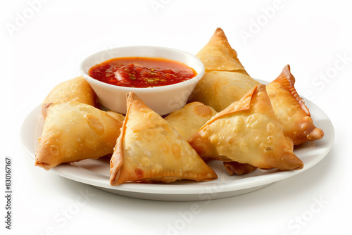 a plate of samata with a bowl of sauce photo