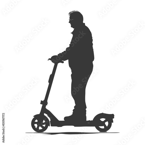 silhouette elderly man riding hoverboard black color only