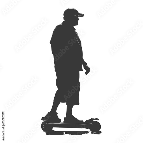 silhouette elderly man riding hoverboard black color only