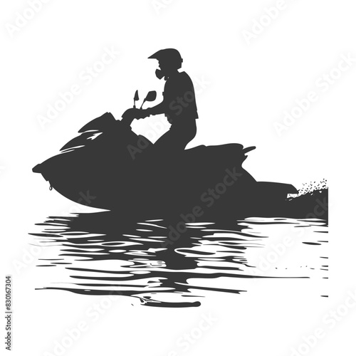 silhouette elderly man riding jet ski full body black color only