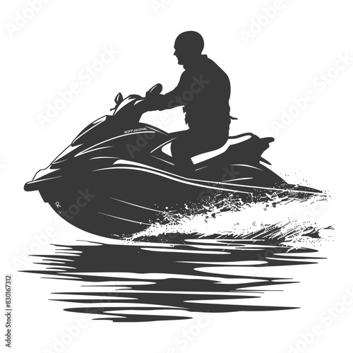silhouette elderly man riding jet ski full body black color only
