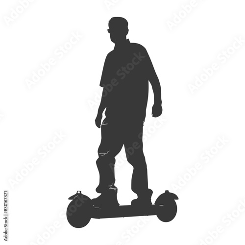 silhouette elderly man riding hoverboard black color only