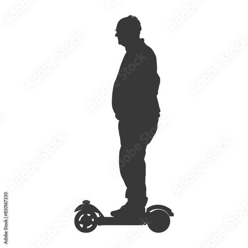 silhouette elderly man riding hoverboard black color only