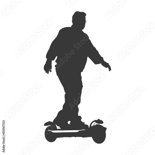silhouette elderly man riding hoverboard black color only