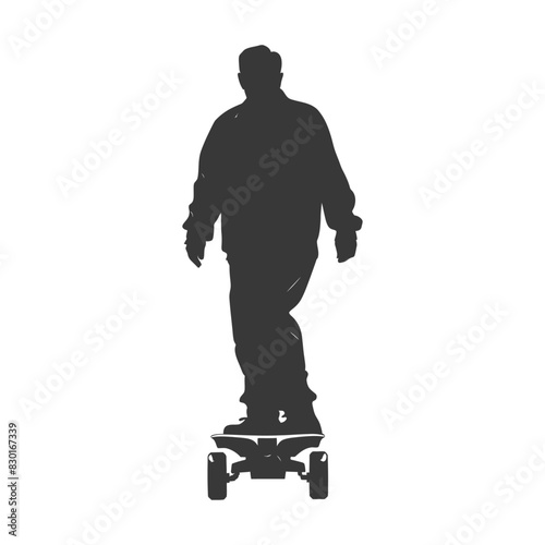 silhouette elderly man riding hoverboard black color only