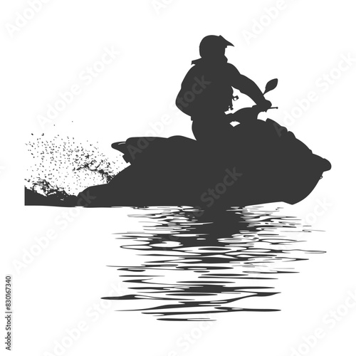 silhouette elderly man riding jet ski full body black color only