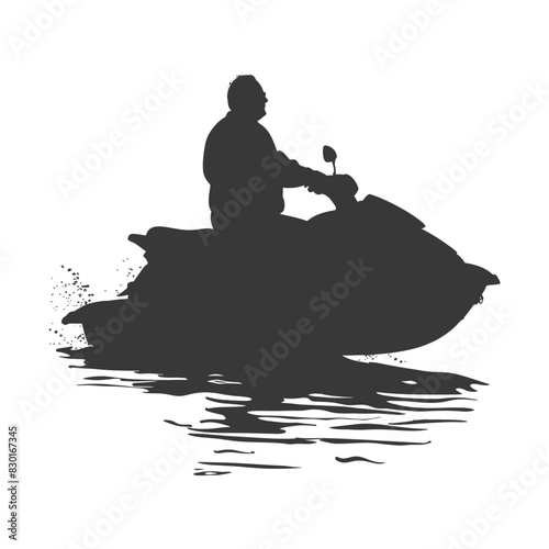 silhouette elderly man riding jet ski full body black color only