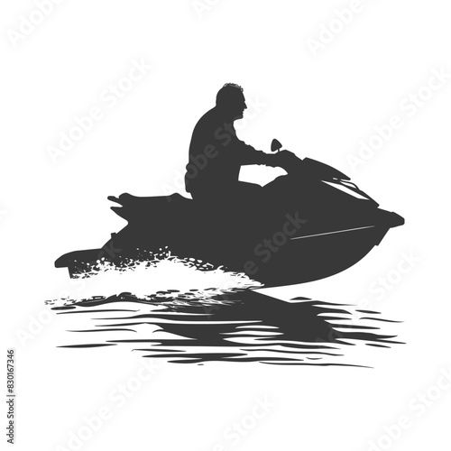 silhouette elderly man riding jet ski full body black color only