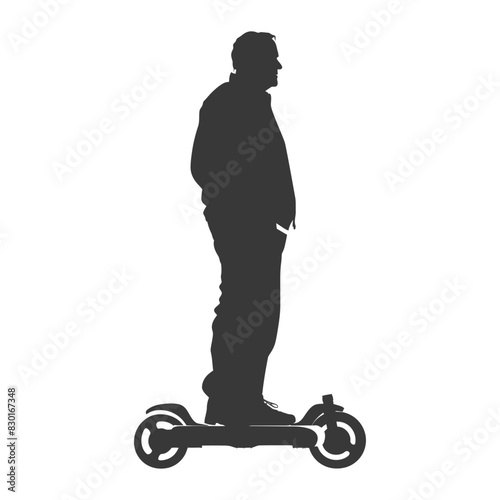 silhouette elderly man riding hoverboard black color only