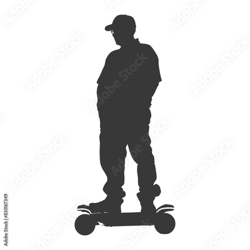 silhouette elderly man riding hoverboard black color only