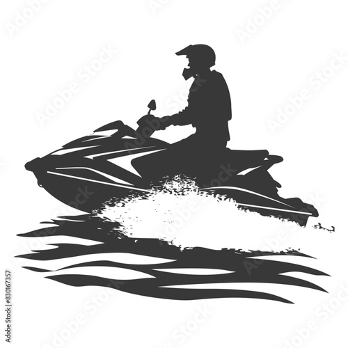 silhouette elderly man riding jet ski full body black color only