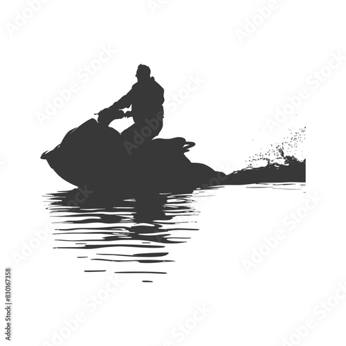 silhouette elderly man riding jet ski full body black color only