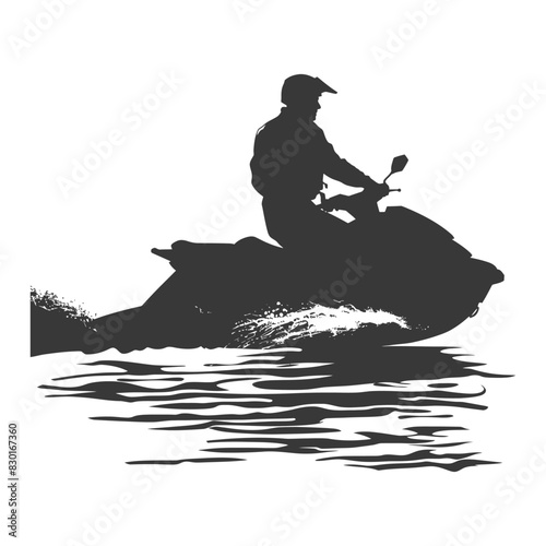 silhouette elderly man riding jet ski full body black color only