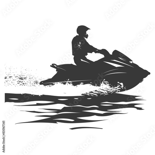 silhouette elderly man riding jet ski full body black color only