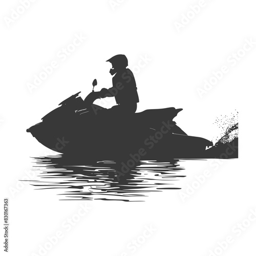 silhouette elderly man riding jet ski full body black color only
