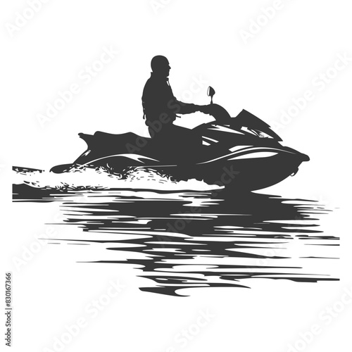 silhouette elderly man riding jet ski full body black color only