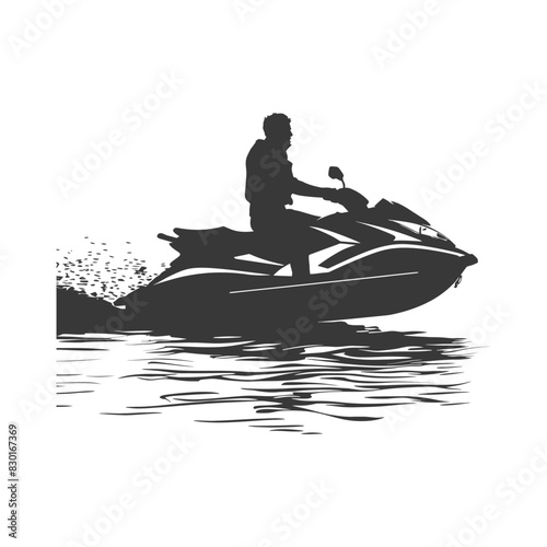 silhouette elderly man riding jet ski full body black color only
