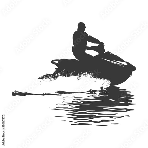 silhouette elderly man riding jet ski full body black color only