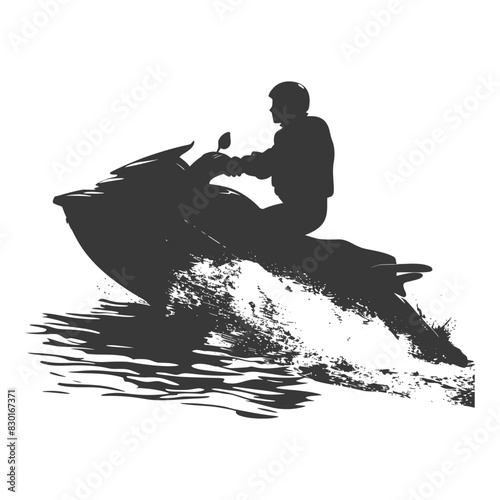 silhouette elderly man riding jet ski full body black color only