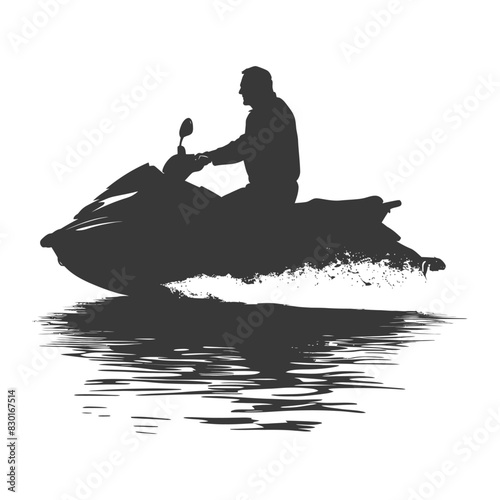silhouette elderly man riding jet ski full body black color only