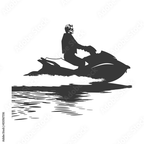 silhouette elderly man riding jet ski full body black color only