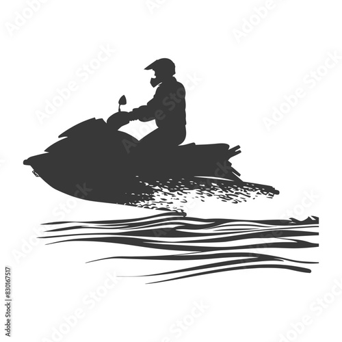 silhouette elderly man riding jet ski full body black color only