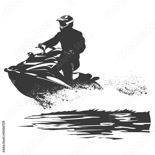silhouette elderly man riding jet ski full body black color only