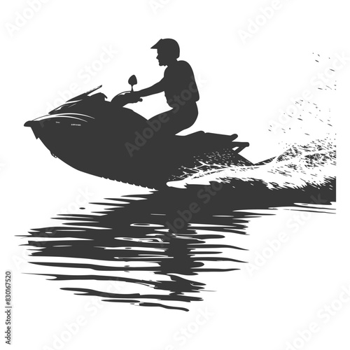 silhouette elderly man riding jet ski full body black color only