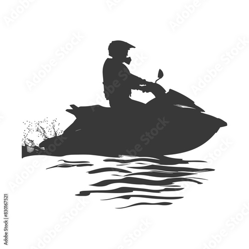 silhouette elderly man riding jet ski full body black color only
