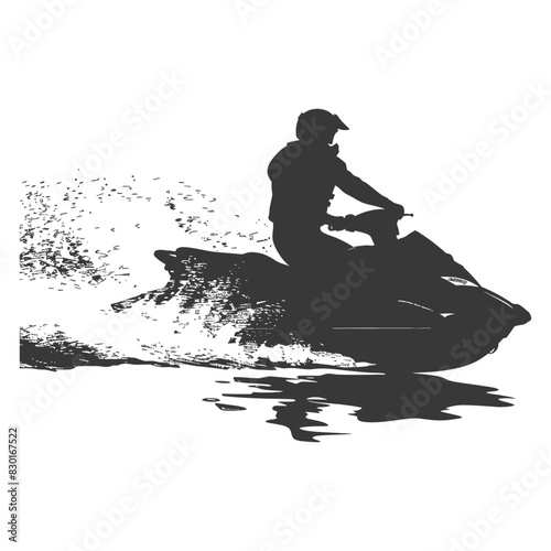 silhouette elderly man riding jet ski full body black color only