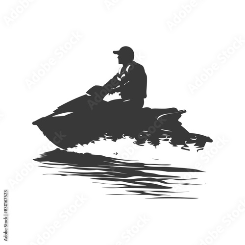silhouette elderly man riding jet ski full body black color only