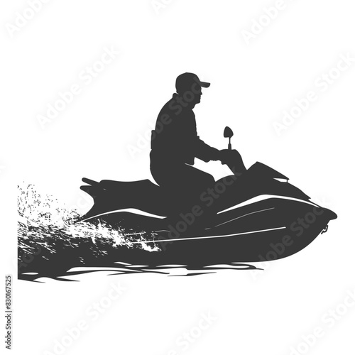 silhouette elderly man riding jet ski full body black color only