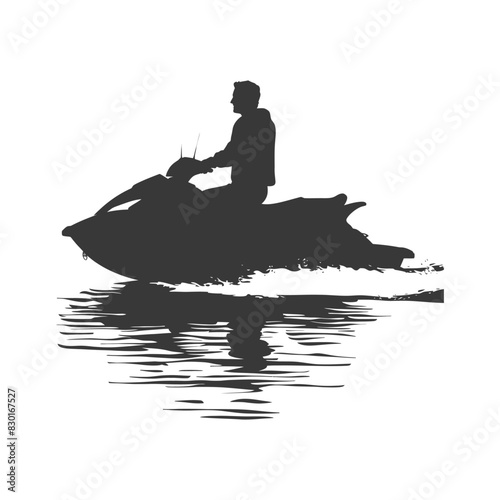 silhouette elderly man riding jet ski full body black color only