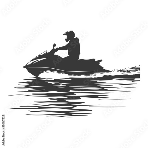 silhouette elderly man riding jet ski full body black color only