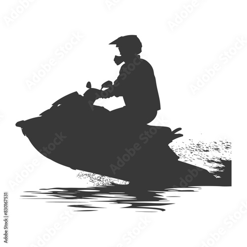 silhouette elderly man riding jet ski full body black color only