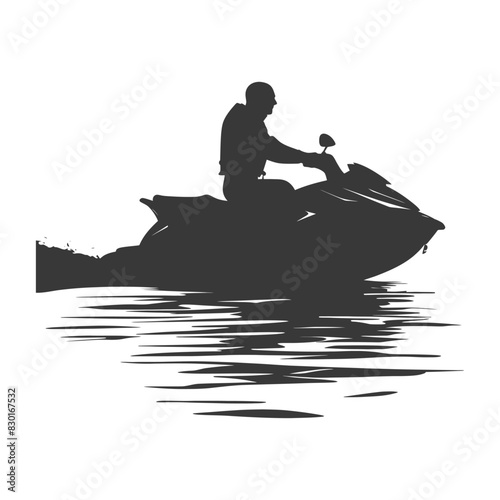 silhouette elderly man riding jet ski full body black color only