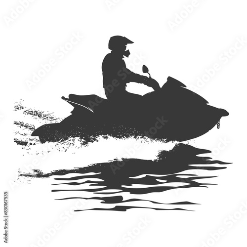 silhouette elderly man riding jet ski full body black color only