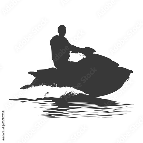 silhouette elderly man riding jet ski full body black color only