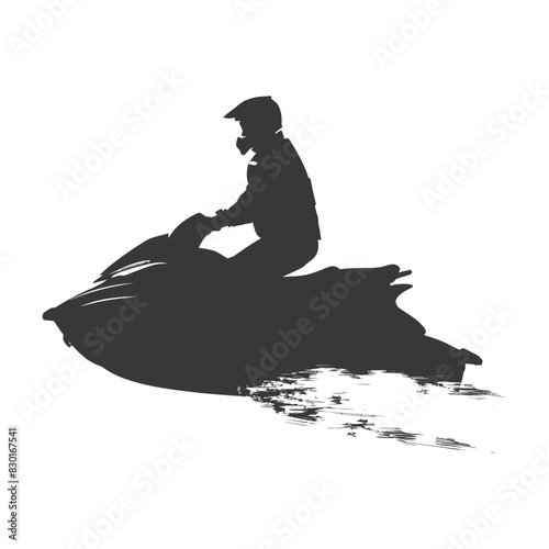 silhouette elderly man riding jet ski full body black color only