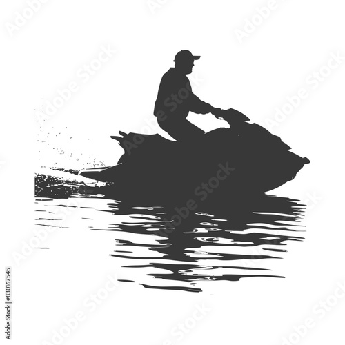 silhouette elderly man riding jet ski full body black color only