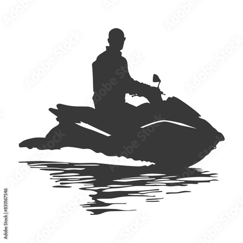 silhouette elderly man riding jet ski full body black color only