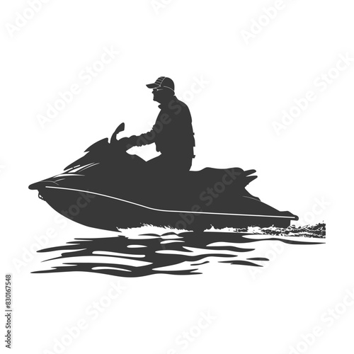 silhouette elderly man riding jet ski full body black color only