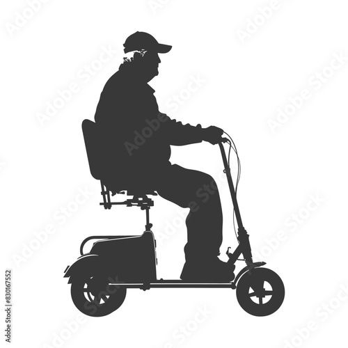 silhouette elderly man riding mobility scooter black color only