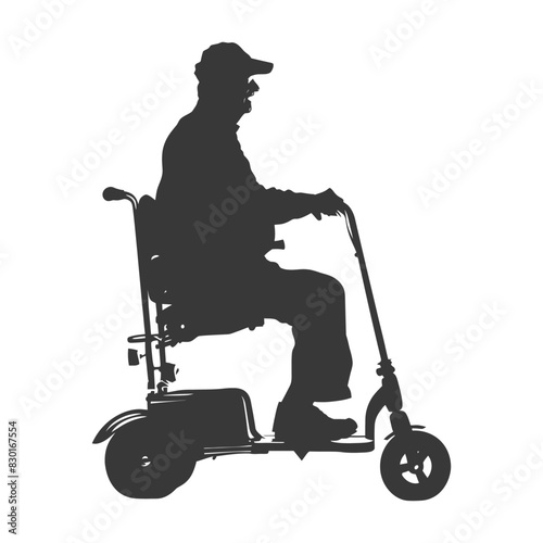 silhouette elderly man riding mobility scooter black color only