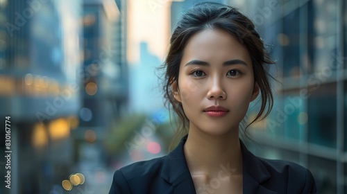confident Asian woman professional portrait  the businesswoman s determination evident in her focused expression