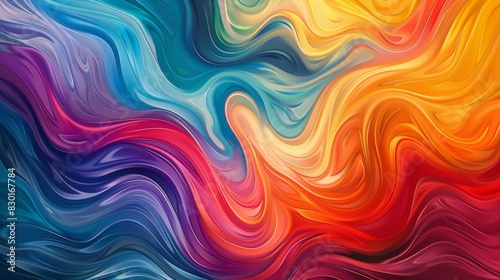 Vibrant abstract artwork featuring fluid, swirling patterns in a rainbow of colors, creating a dynamic and energetic visual effect.