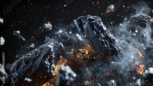 June 30 - International Asteroid Day. 3D rendering of an asteroid in section on a black isolated background. Abstract surrealist art