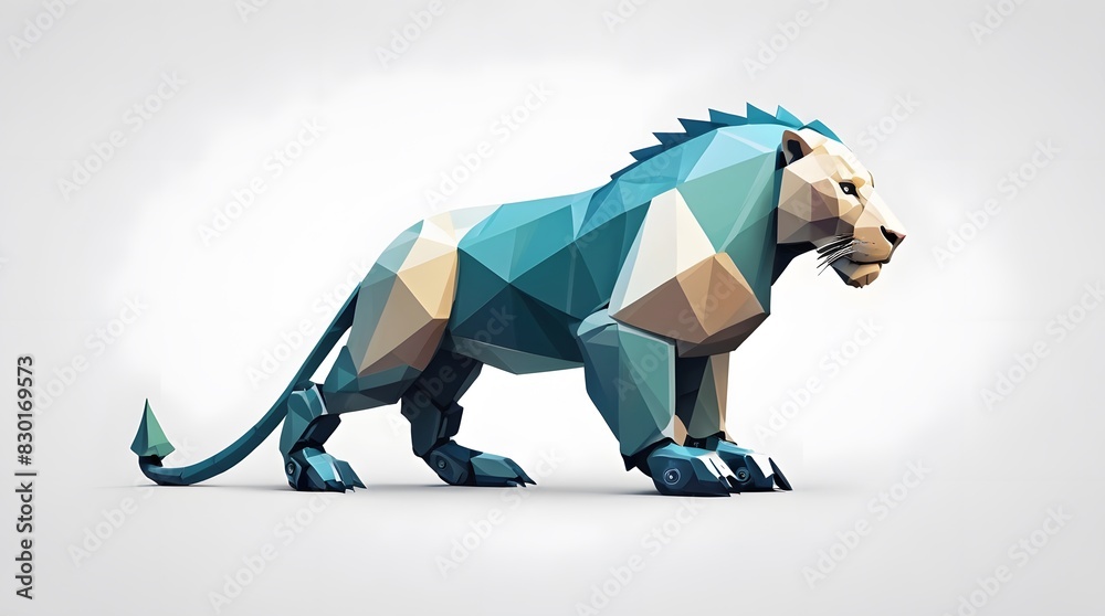 Fototapeta premium Modern lion with robot on white background.