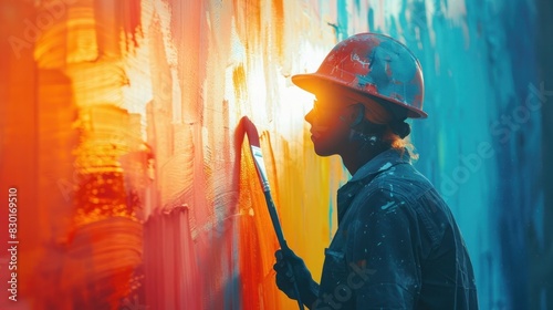 Industrious Craftsman Construction Worker Skilled in Vivid Wall photo