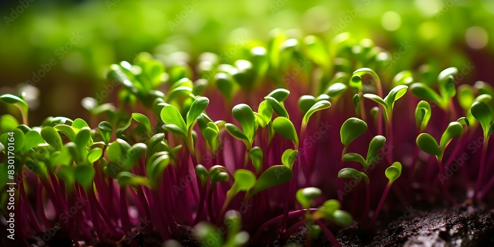 Fototapeta premium Microgreen Background: Symbolizing Health, Fresh Produce, and Sustainable Living Themes. Concept Health, Fresh Produce, Sustainable Living Themes, Microgreens